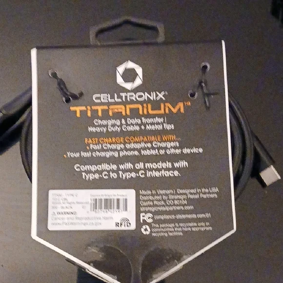 Nwt Celltronix Titanium Heavy Duty Type C To Type C Rapid Charging Cable - Black - Picture 2 of 8